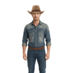 Chapeau cowboy homme en paille naturelle bandeau tressé à franges (3)