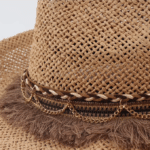 Chapeau cowboy homme en paille naturelle bandeau tressé à franges (5)