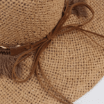 Chapeau cowboy homme en paille naturelle bandeau tressé à franges (6)