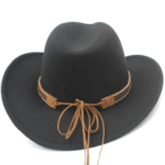 Chapeau cowboy homme feutre noir plume (1)