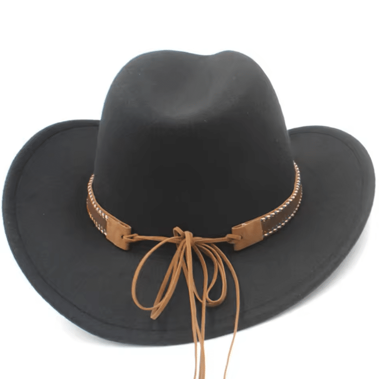 Chapeau cowboy homme feutre noir plume (1)