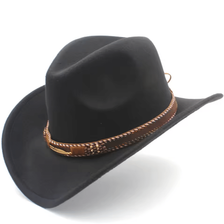 Chapeau cowboy homme feutre noir plume (2)