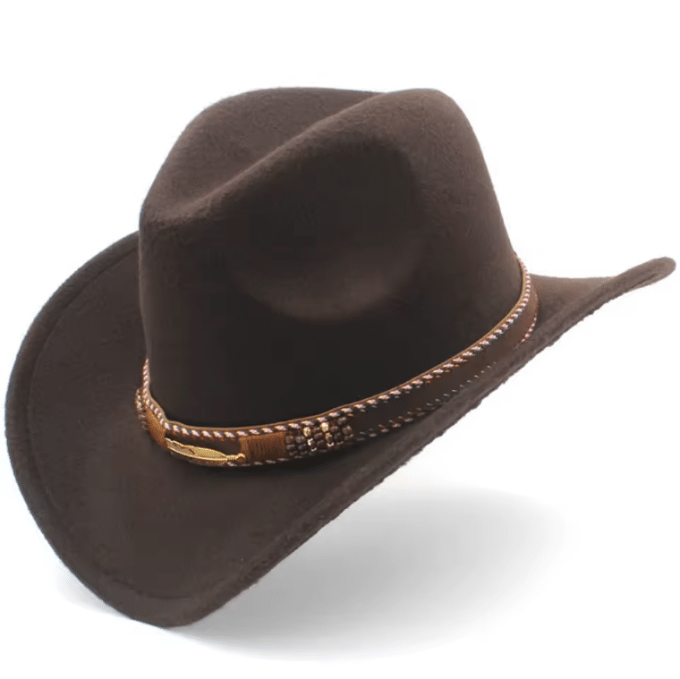 Chapeau cowboy homme feutre noir plume (3)