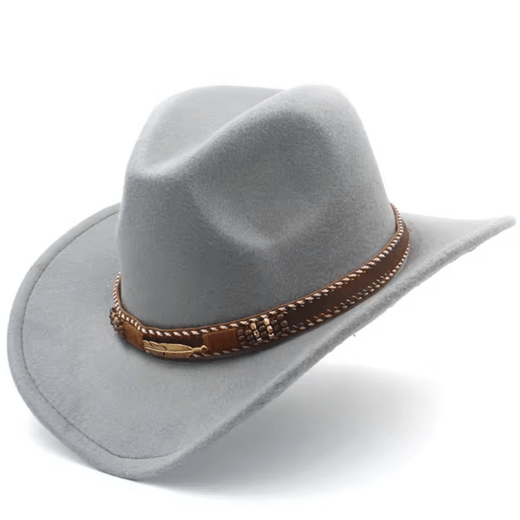 Chapeau cowboy homme feutre noir plume (6)