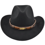 Chapeau cowboy homme feutre noir plume (8)