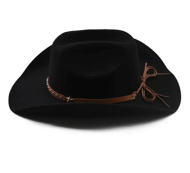 Chapeau cowboy homme noir en feutre de laine 100 % avec bandeau étoile (2)