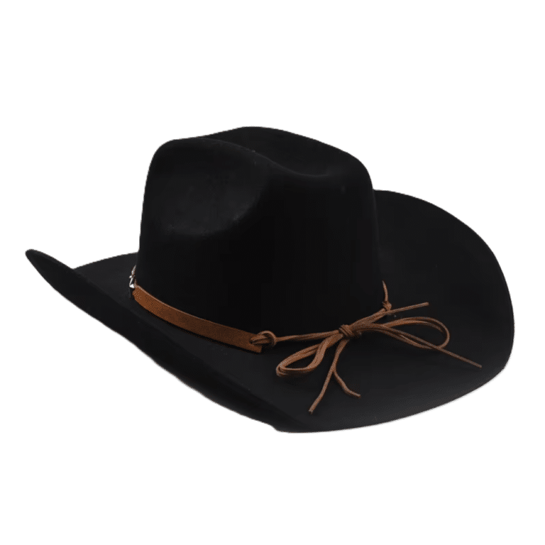 Chapeau cowboy homme noir en feutre de laine 100 % avec bandeau étoile (3)