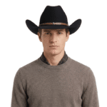 Chapeau cowboy homme noir en feutre de laine 100 % avec bandeau étoile (5)