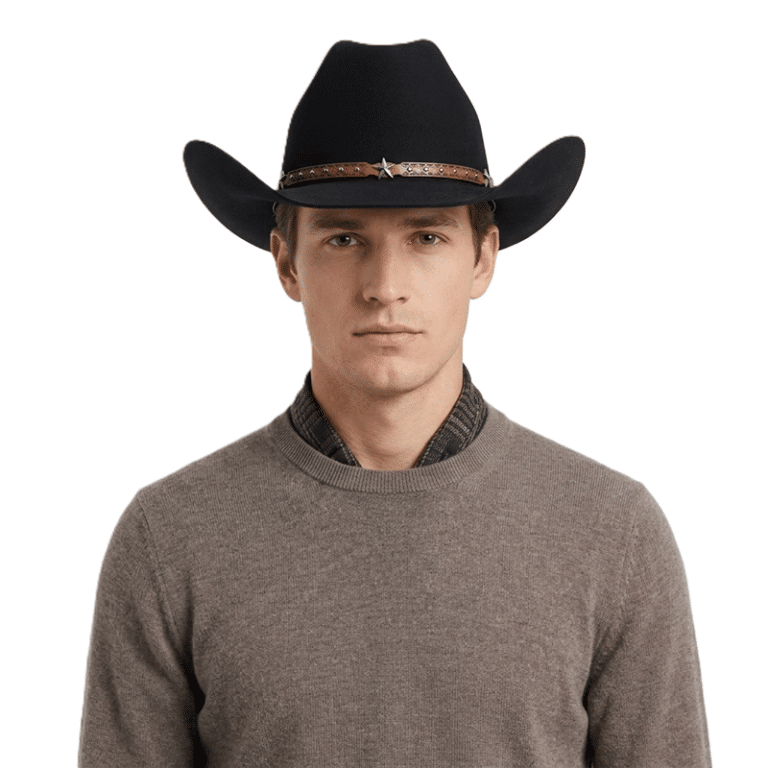 Chapeau cowboy homme noir en feutre de laine 100 % avec bandeau étoile (5)