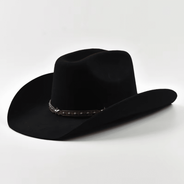 Chapeau cowboy homme noir en feutre de laine 100 % avec bandeau étoile (6)