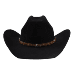 Chapeau cowboy noir pour femme en feutre de laine 100 % avec bandeau étoile