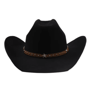 Chapeau cowboy homme noir en feutre de laine 100 % avec bandeau étoile