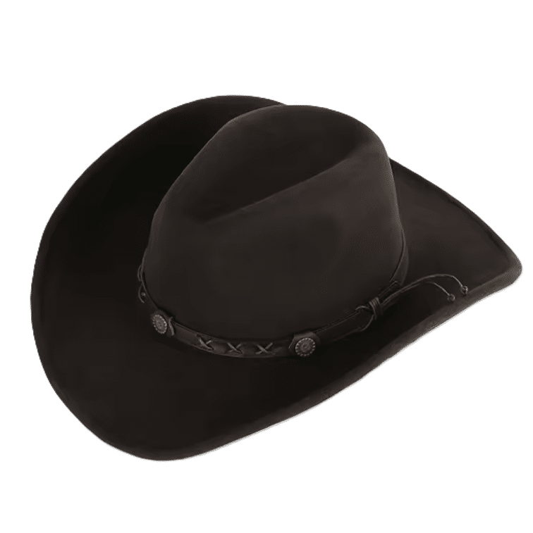 Chapeau cowboy noir feutre de laine avec bandeau tressé (1)