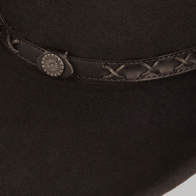 Chapeau cowboy noir feutre de laine avec bandeau tressé (4)