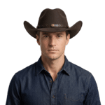 Chapeau cowboy noir feutre de laine avec bandeau tressé (6)