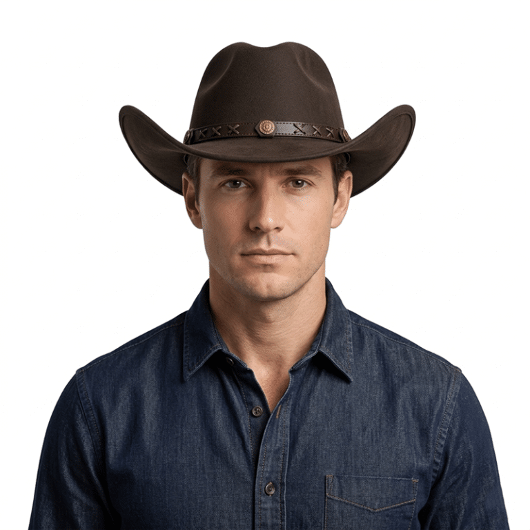Chapeau cowboy noir feutre de laine avec bandeau tressé (6)