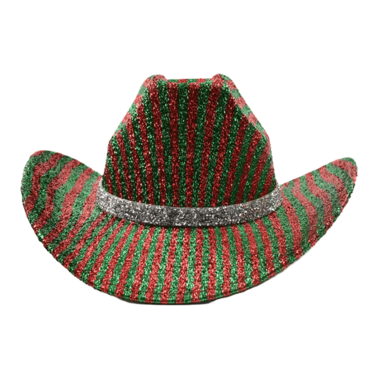 Chapeau festival à paillettes style cowboy rouge et vert (1)