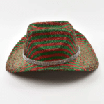Chapeau festival à paillettes style cowboy rouge et vert (4)