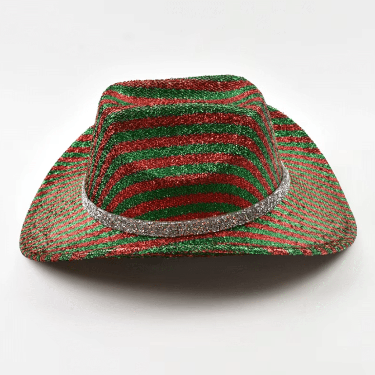 Chapeau festival à paillettes style cowboy rouge et vert (4)