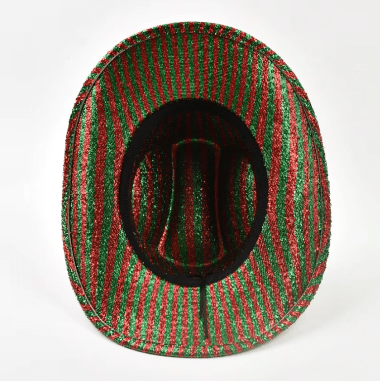 Chapeau festival à paillettes style cowboy rouge et vert (6)
