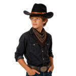 Chapeau western enfant feutre noir bandeau marron (1)