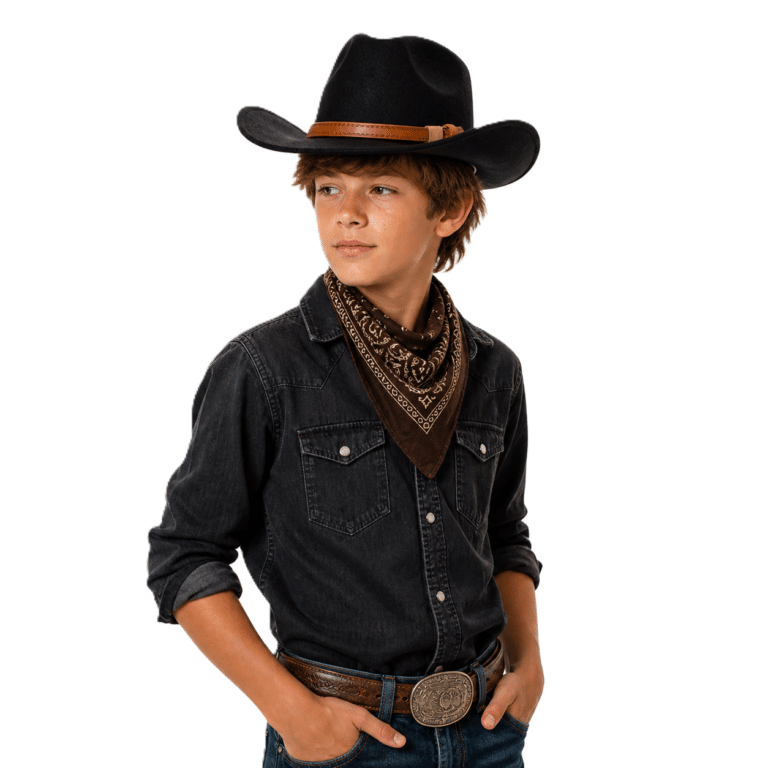 Chapeau western enfant feutre noir bandeau marron (1)
