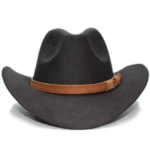 Chapeau western enfant feutre noir bandeau marron (2)