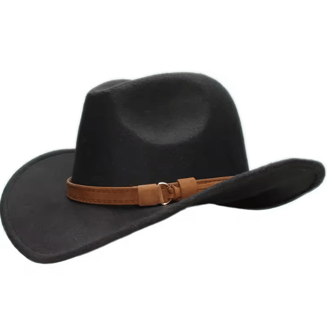 Chapeau western enfant feutre noir bandeau marron (3)
