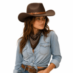 Chapeau western femme feutre bandeau marron (1)