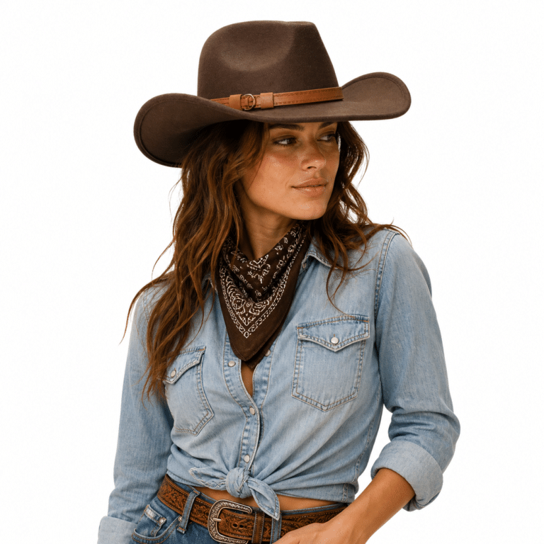 Chapeau western femme feutre bandeau marron (1)
