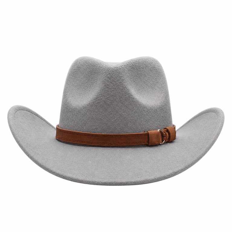 Chapeau western homme feutre gris bandeau marron (1)