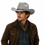 Chapeau western homme feutre gris bandeau marron (2)