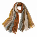 Chèche Far West en lin et coton multicolore à franges (1)