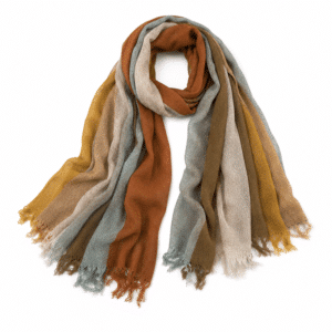 Chèche Far West en lin et coton multicolore à franges