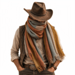 Chèche Far West en lin et coton multicolore à franges (2)
