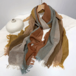 Chèche Far West en lin et coton multicolore à franges (3)