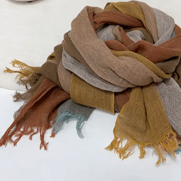 Chèche Far West en lin et coton multicolore à franges (6)
