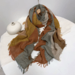 Chèche Far West en lin et coton multicolore à franges (8)