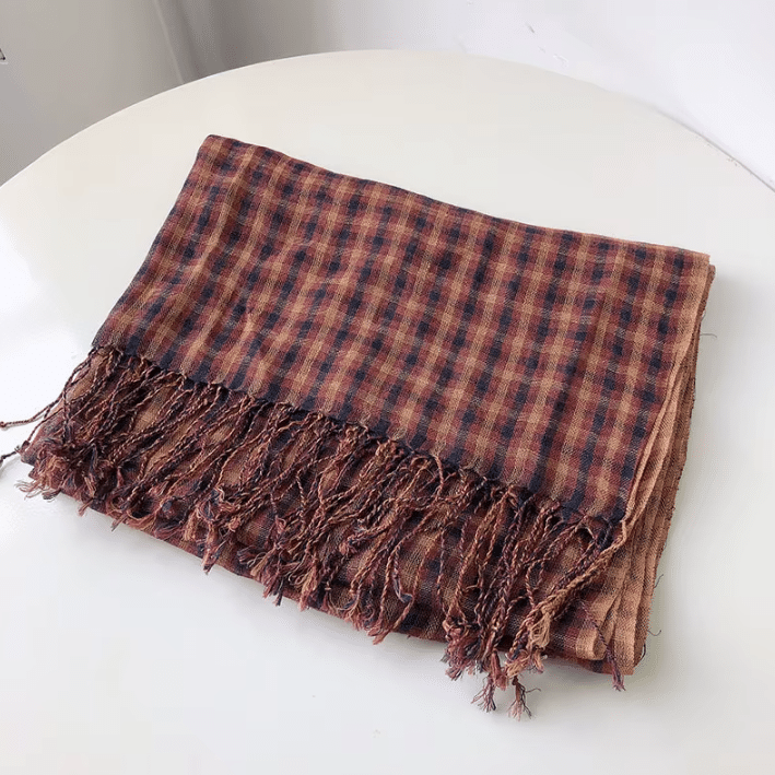 Chèche homme en lin à carreaux vintage western (3)