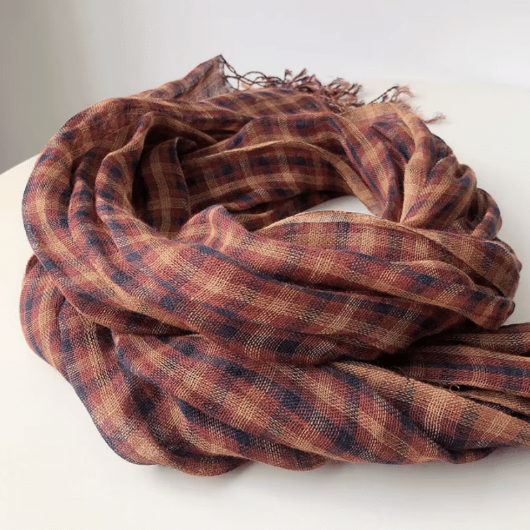 Chèche homme en lin à carreaux vintage western (4)