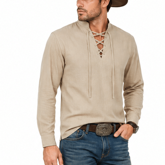 Chemise légère coton lin à lacets style western vintage (1)