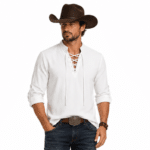 Chemise légère coton lin à lacets style western vintage (2)