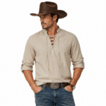 Chemise légère coton lin à lacets style western vintage (3)