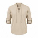Chemise légère coton lin à lacets style western vintage (4)