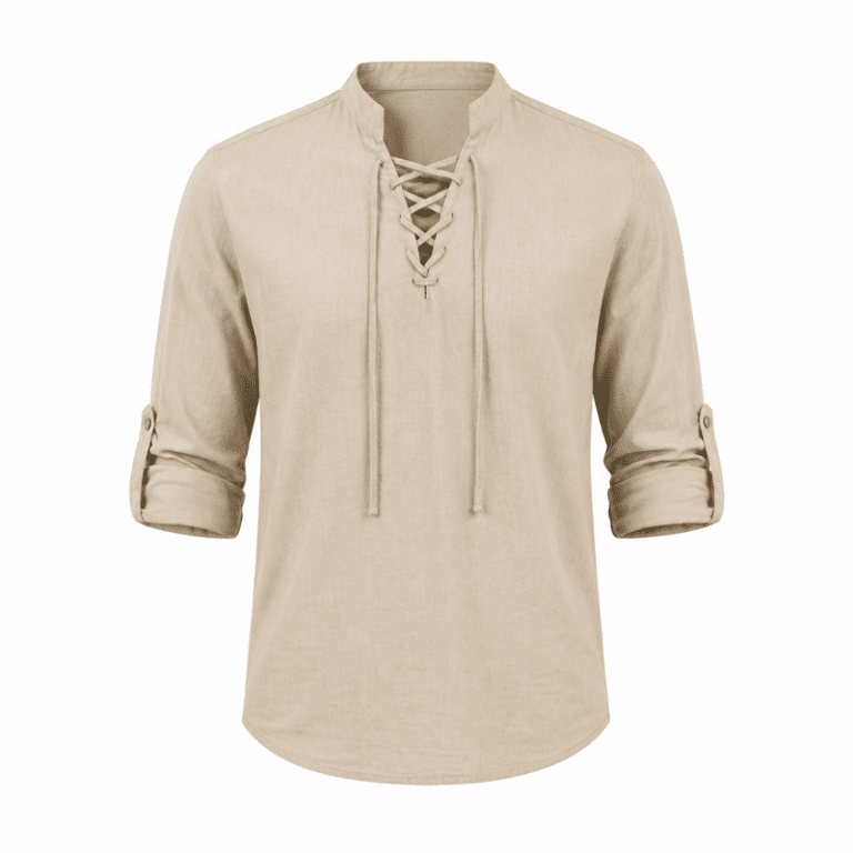 Chemise légère coton lin à lacets style western vintage (4)