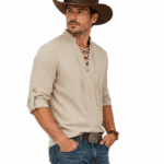 Chemise légère coton lin à lacets style western vintage (5)