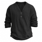 Chemise vintage homme col tunisien décontractée en coton léger (3)