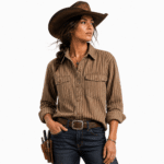 Chemise western femme coton rayée vintage (2)
