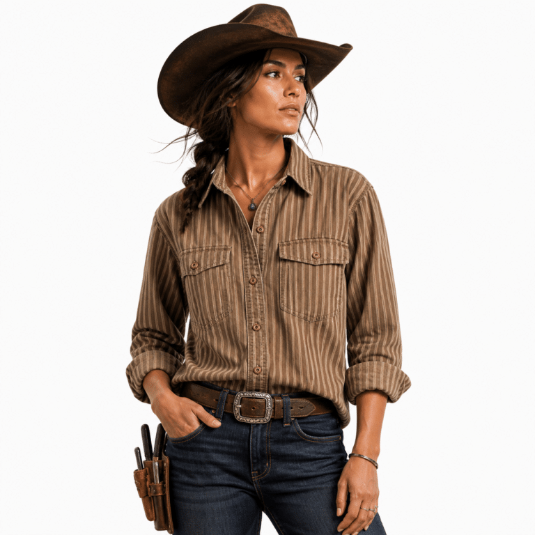 Chemise western femme coton rayée vintage (2)