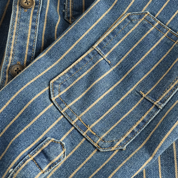 Chemise western homme coton rayée denim vintage (10)